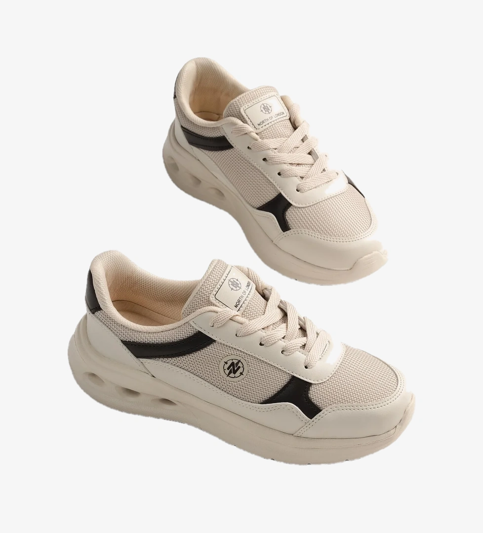 Tonny Black Kadın Bej Kahve Faylon Taban Rahat Bağcıklı Sneaker
