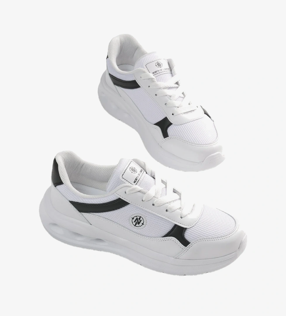 Tonny Black Kadın Beyaz Siyah Faylon Taban Rahat Bağcıklı Sneaker