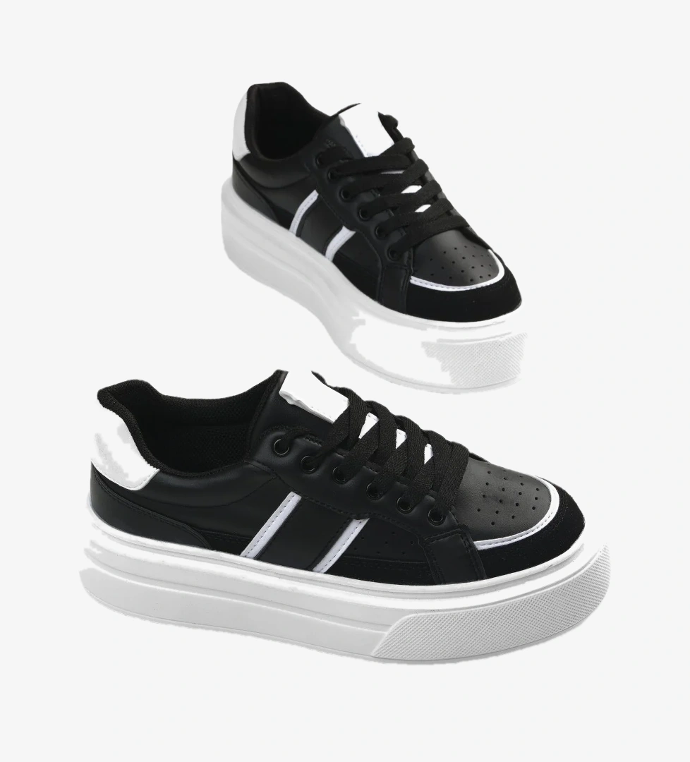 Tonny Black Kadın Siyah Yüksek Tabanlı Rahat Bağcıklı Sneaker