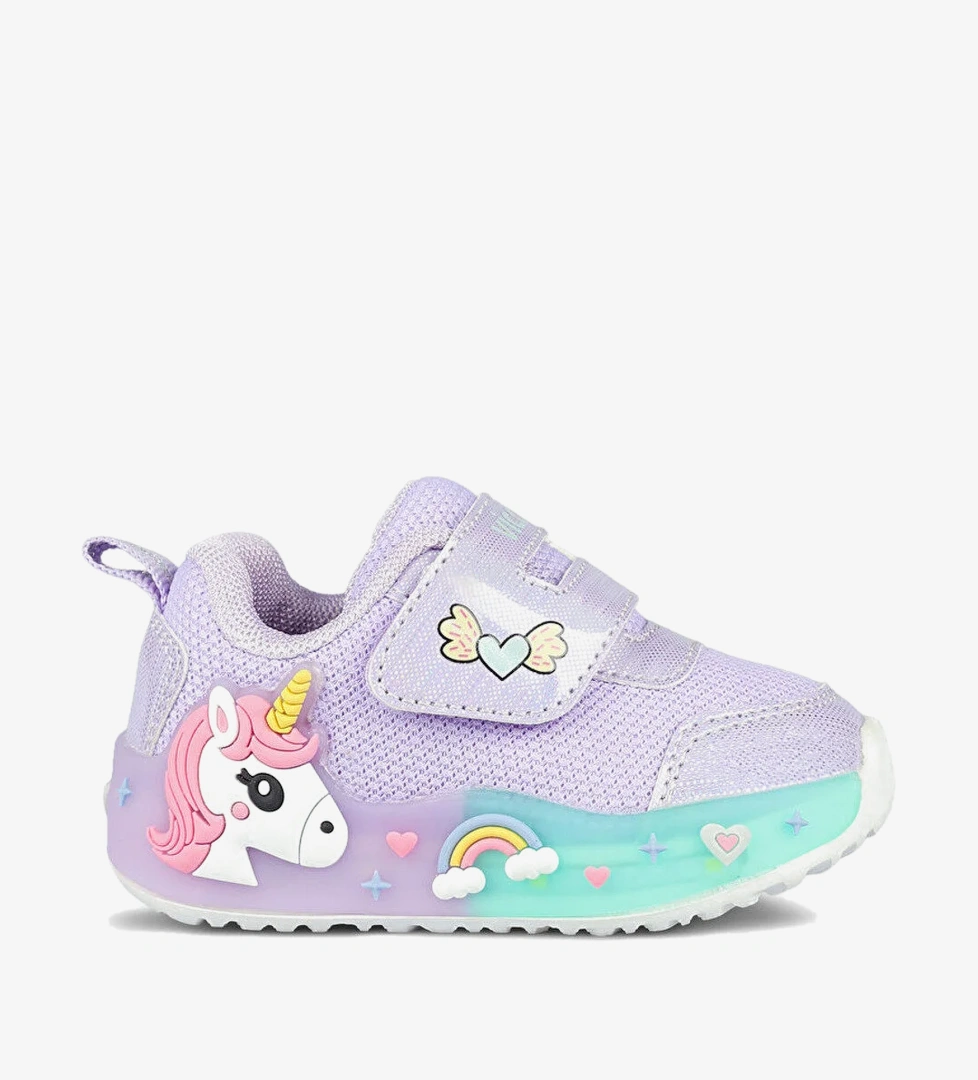 VICCO Kız Bebek Spor Ayakkabı İlk Adım Ortopedik Cırt Cırtlı Işıklı Unicorn Desenli Yumuşak Taban Patik Gü