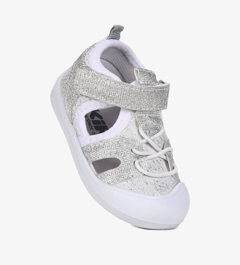 Kiko Kids Tapel İlk Adım Cırtlı Kız Bebek Sandalet Beyaz - Gümüş