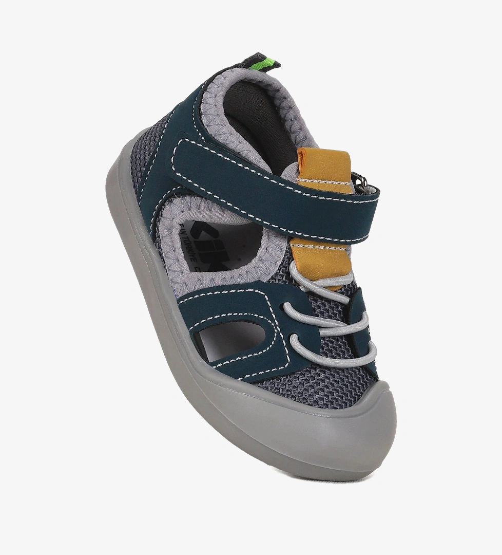 Kiko Kids Tapel İlk Adım Cırtlı Erkek Bebek Sandalet Petrol - Sarı