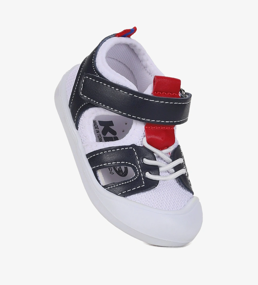 Kiko Kids Tapel İlk Adım Cırtlı Erkek Bebek Sandalet Lacivert - Beyaz - Kırmızı