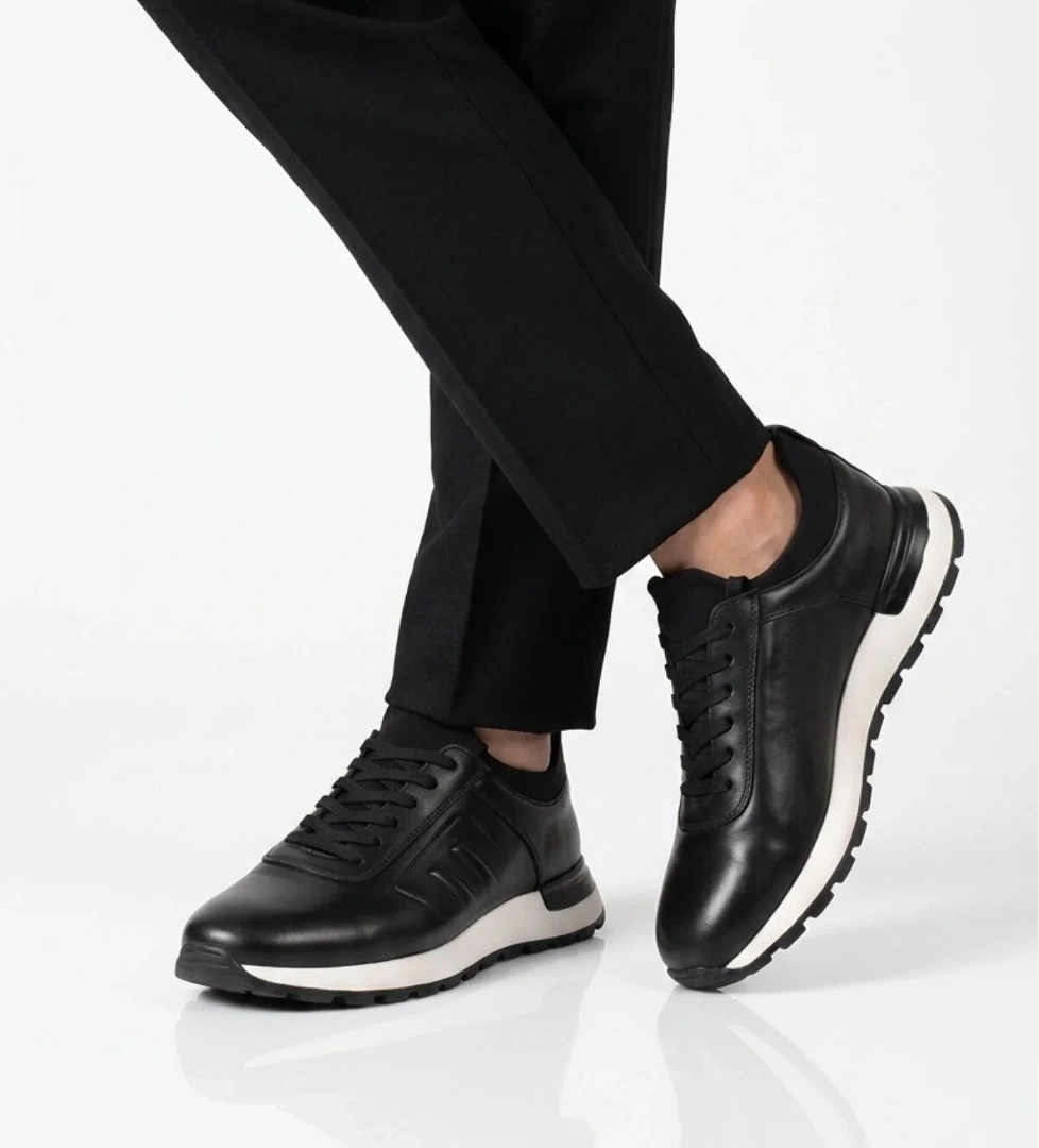 Voyager Siyah Hakiki Deri Bağcıklı Erkek Sneaker