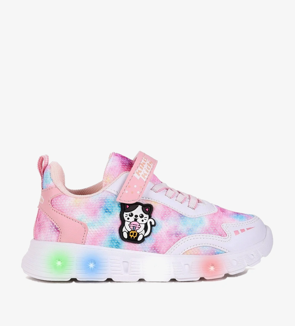 Kiko Kids Nebula Işıklı Cırtlı Kız Çocuk Spor Ayakkabı Beyaz - Pembe