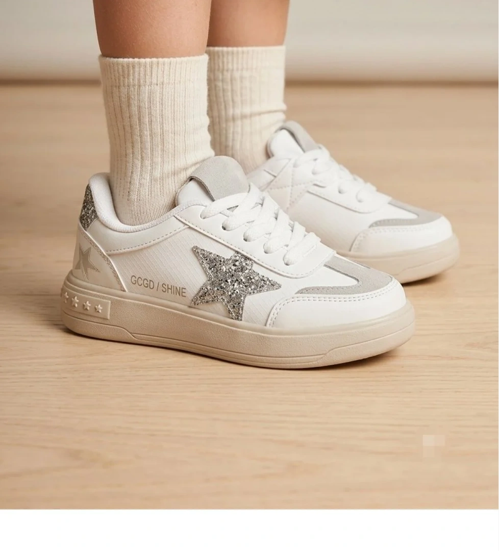 Hayo Cırtlı Süs Bağcıklı Yaldız İşlemeli Kız Çocuk Rahat Hafif Sneaker Spor Ayakkabı