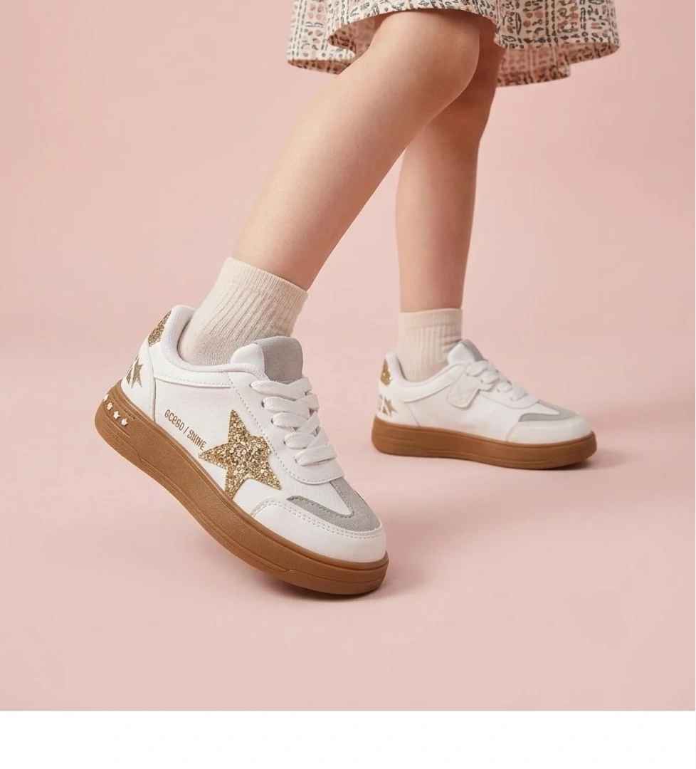 Hayo Cırtlı Süs Bağcıklı Yaldız İşlemeli Kız Çocuk Rahat Hafif Sneaker Spor Ayakkabı
