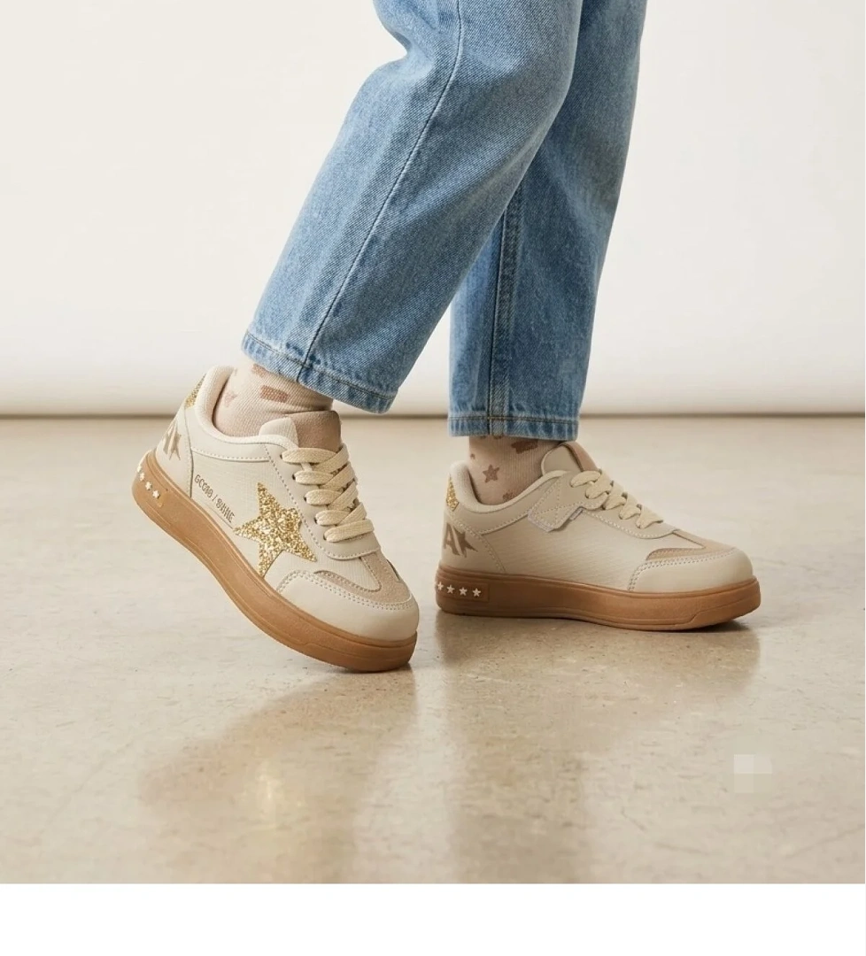 Hayo Cırtlı Süs Bağcıklı Yaldız İşlemeli Kız Çocuk Rahat Hafif Sneaker Spor Ayakkabı