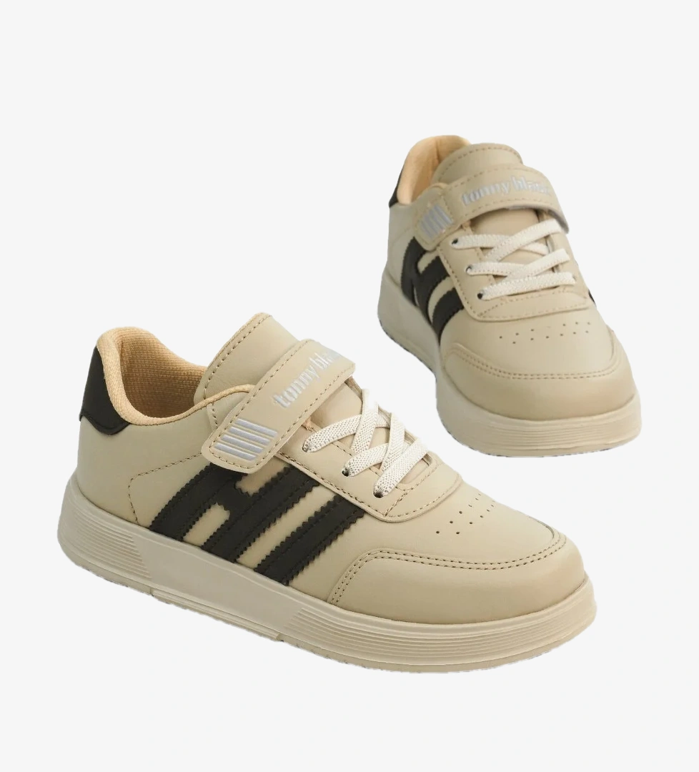 Tonny Black Çocuk Unisex Bej Kahve Rahat Kalıp Düz Hafif Tabanlı Sneaker