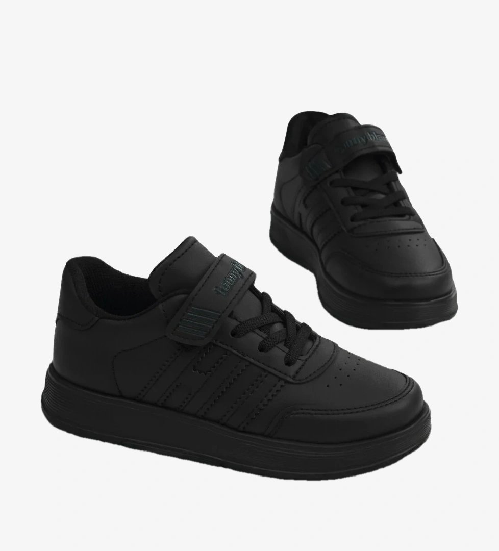 Tonny Black Çocuk Unisex Siyah Rahat Kalıp Düz Hafif Tabanlı Sneaker