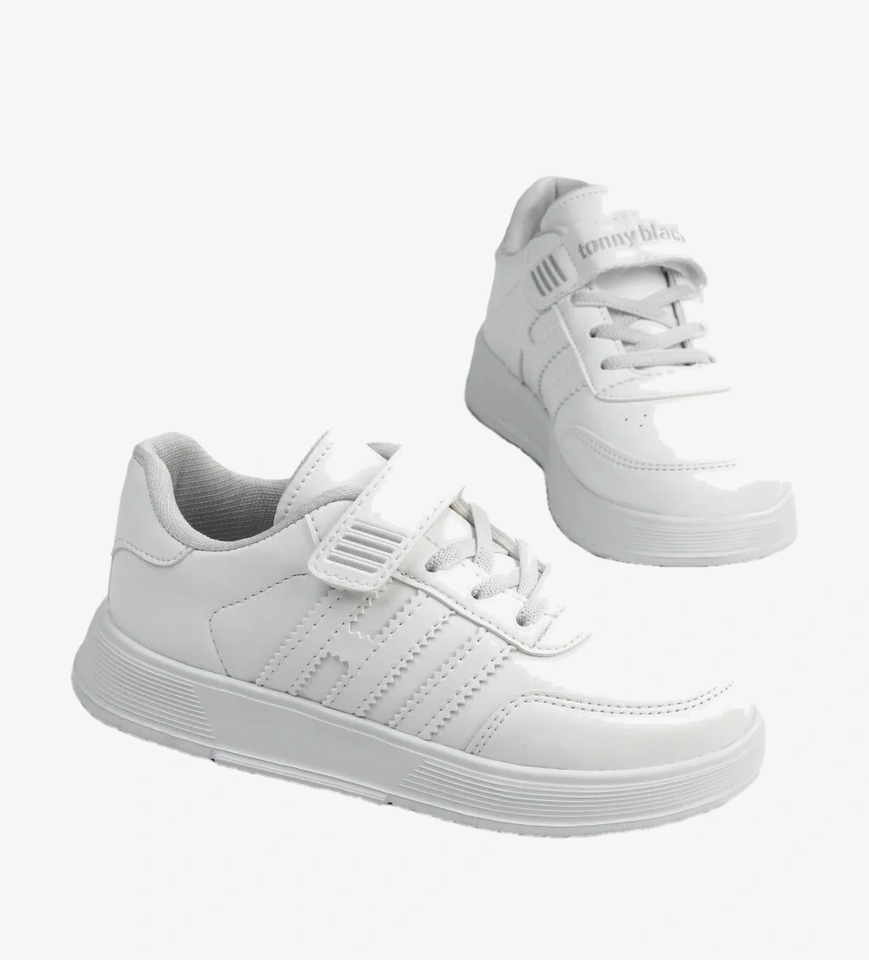 Tonny Black Çocuk Unisex Beyaz Rahat Kalıp Düz Hafif Tabanlı Sneaker