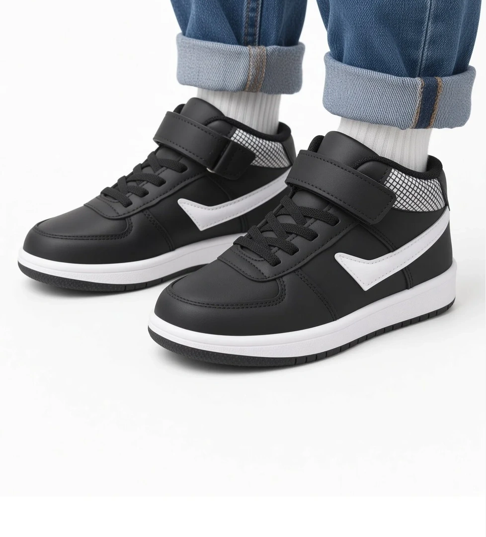Mcdark Çocuk Uzun Bilekli Mevsimlik Sneaker Ayakkabı-SİYAH BEYAZ