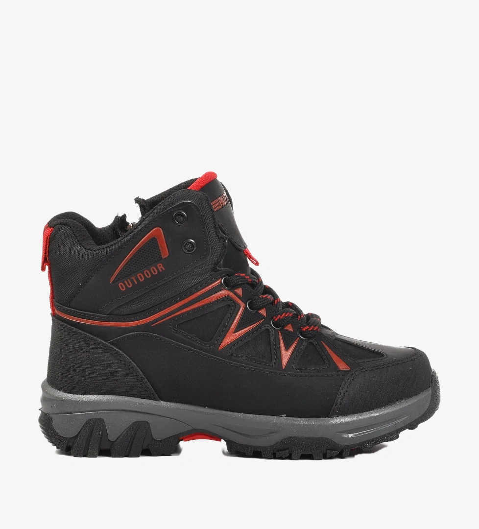 Ayakmod Siyah Kırmızı Polarlı Kaymaz Çocuk Outdoor Bot 2301 F