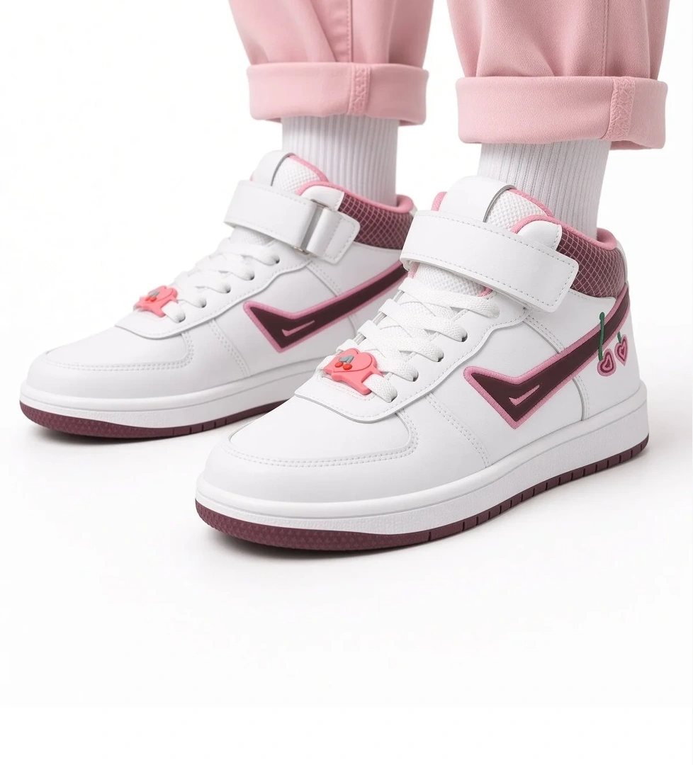Mcdark Çocuk Uzun Bilekli Mevsimlik Sneaker Ayakkabı-BEYAZ BORDO