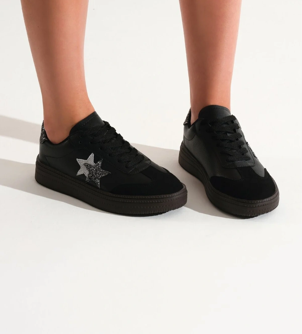 Tonny Black Kadın Siyah Rahat Kalıp Yarım Yıldız Desenli Sneaker
