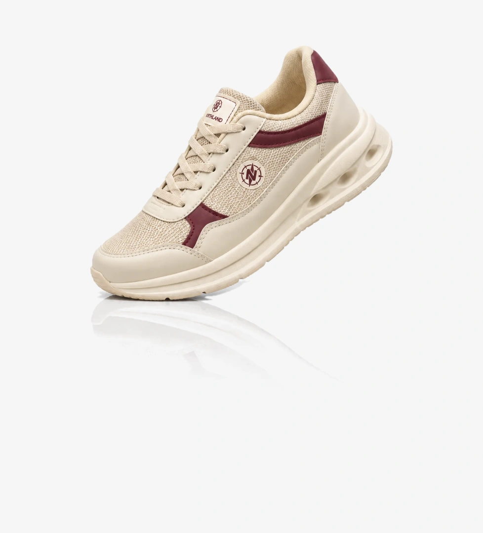 Tonny Black Kadın Bej Bordo Faylon Taban Rahat Bağcıklı Sneaker