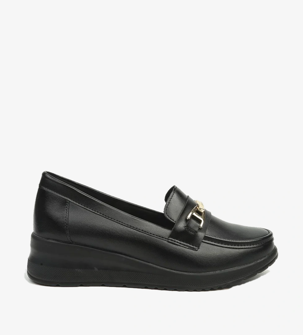 Pierre Cardin Kadın Siyah Tokalı Dolgu Taban Loafer Ayakkabı PC-56177