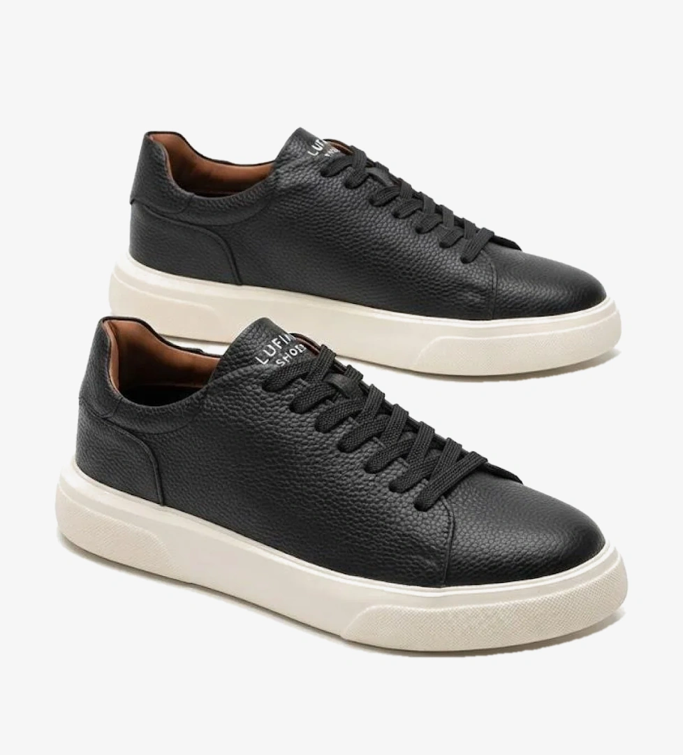 Lufian Tommy Siyah Beyaz Sneaker Hakiki Deri Erkek Ayakkabı