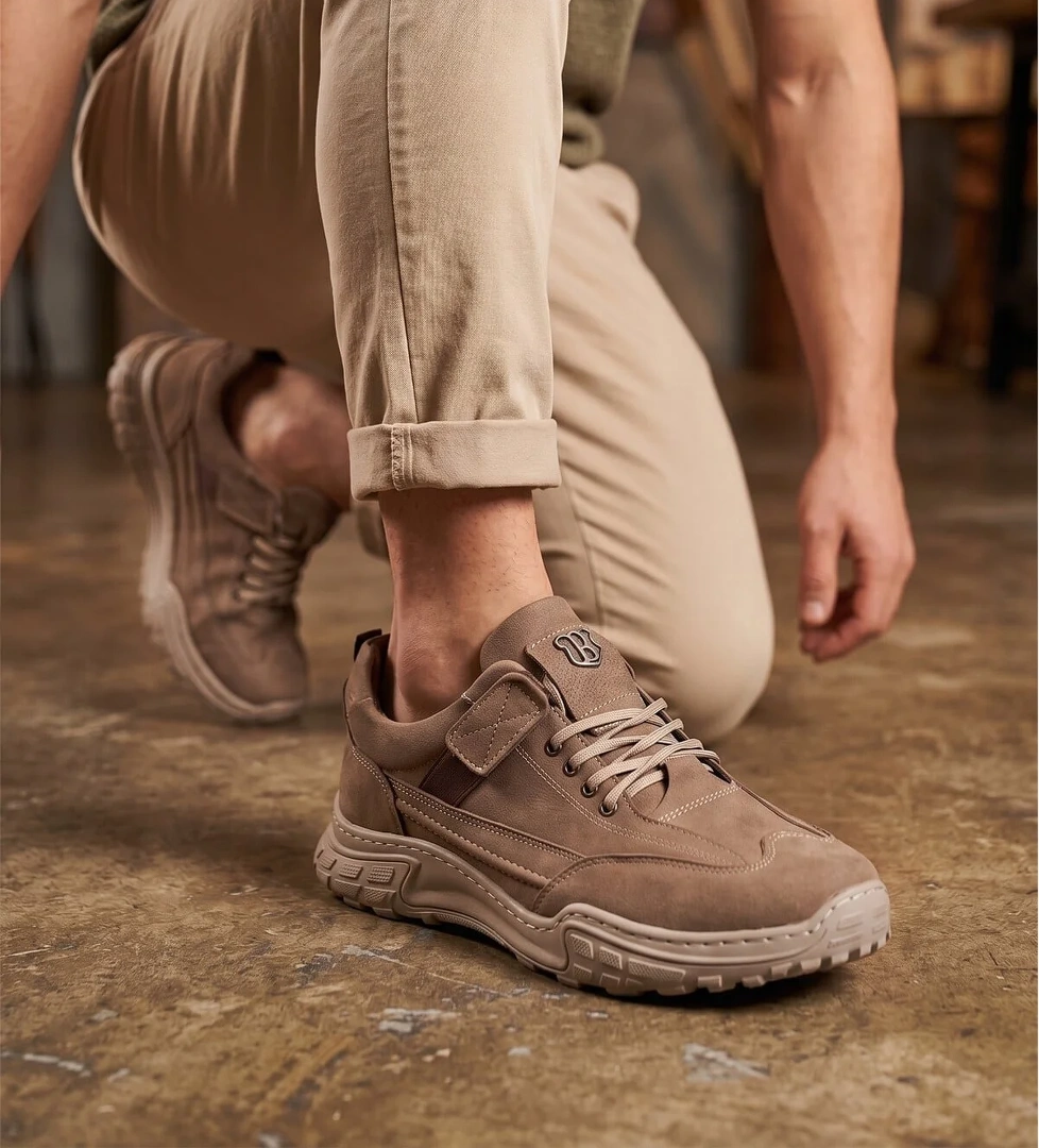 Ayakkabı Fuarı Elit MZV292N Erkek Hakiki Nubuk Deri Sneaker Kum