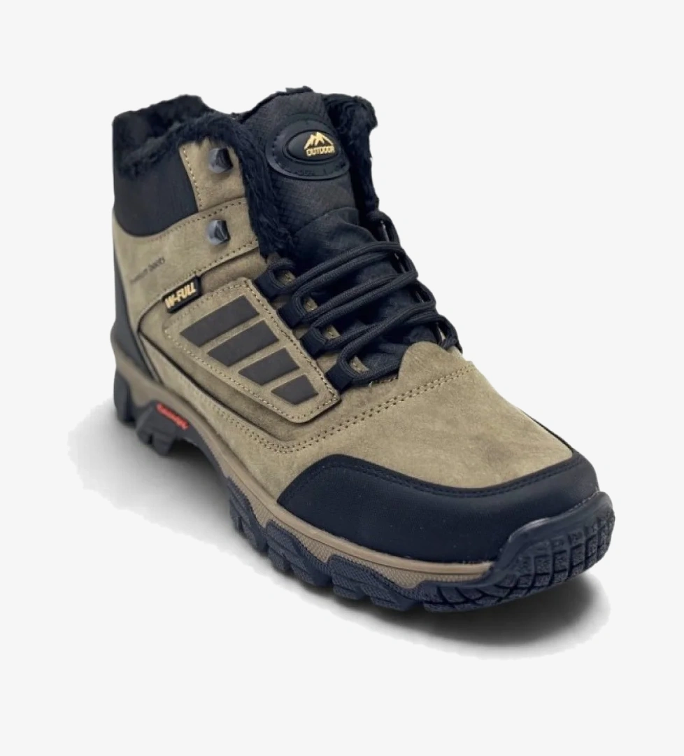 WANDERFULL 3022-27 Deri Bağcıklı Fermuarlı İçi Kürklü Outdoor Erkek Bot Vizon Siyah Oranj 45-47