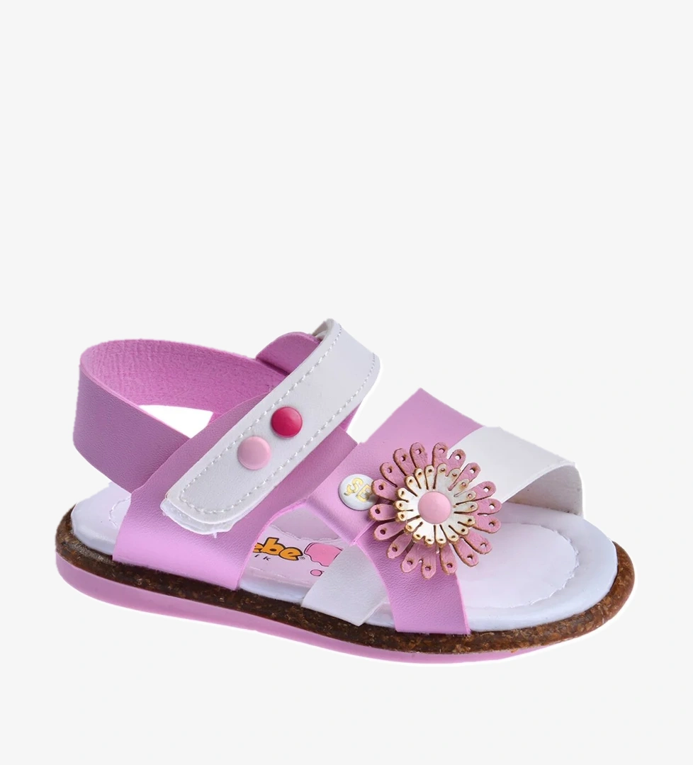 Kiko Şb 2301-10 Kız Çocuk İlk Adım Sandalet Terlik Beyaz-Pembe - Görsel 1