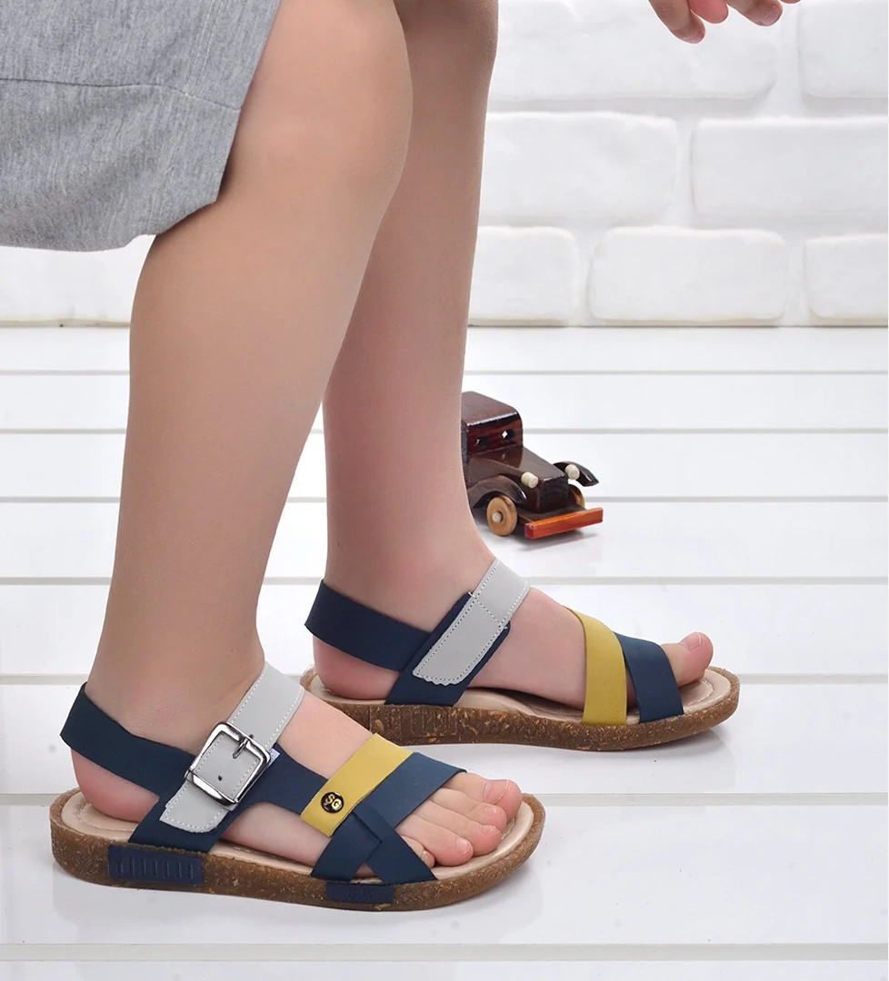 Kiko Şb 2517-26 Erkek Çocuk Sandalet Terlik Lacivert-Sarı - Görsel 1