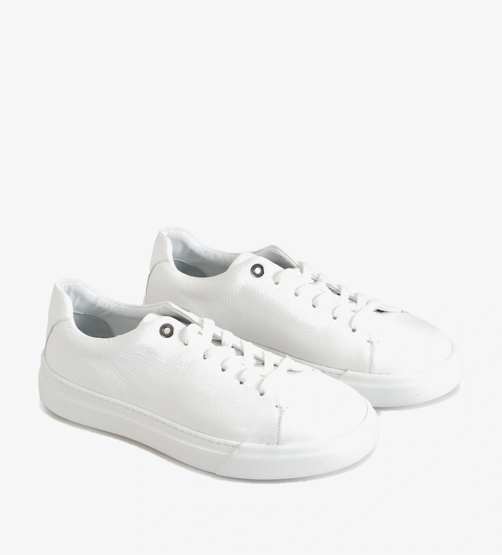 Beyaz Deri Bağcıklı Erkek Sneaker