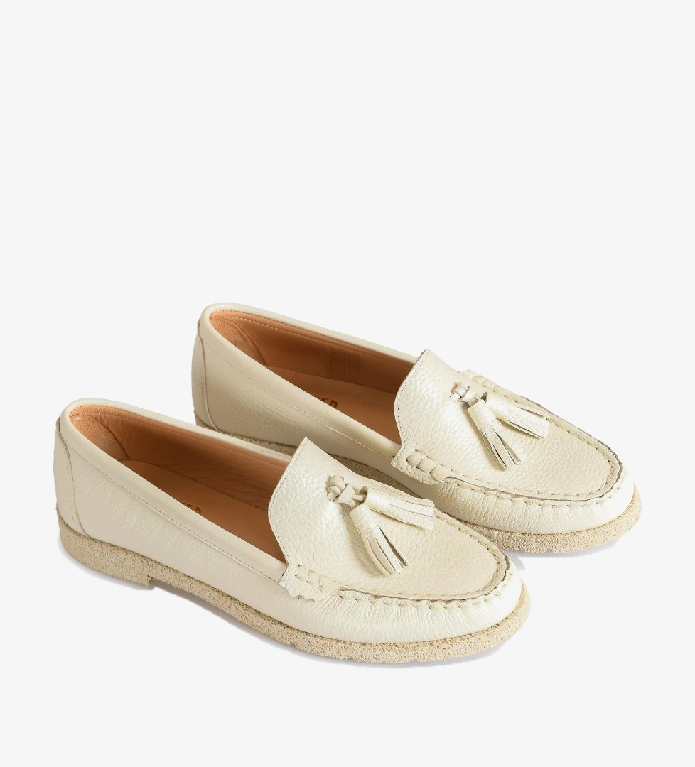 Bej Deri Kadın Loafer