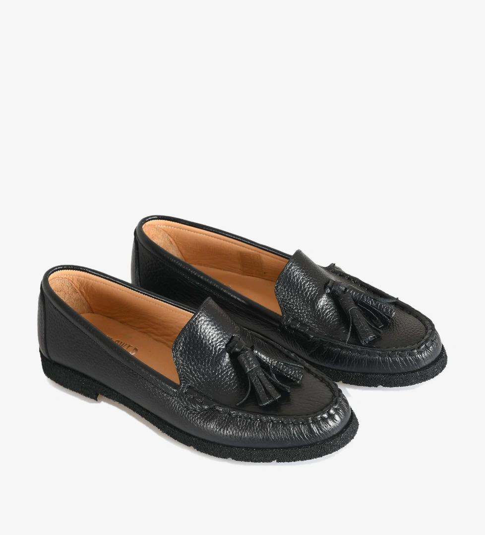 Siyah Deri Kadın Loafer
