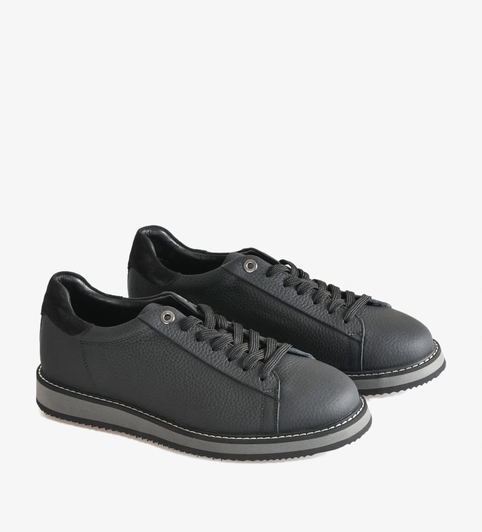 Siyah Deri Erkek Bağcıklı Sneaker