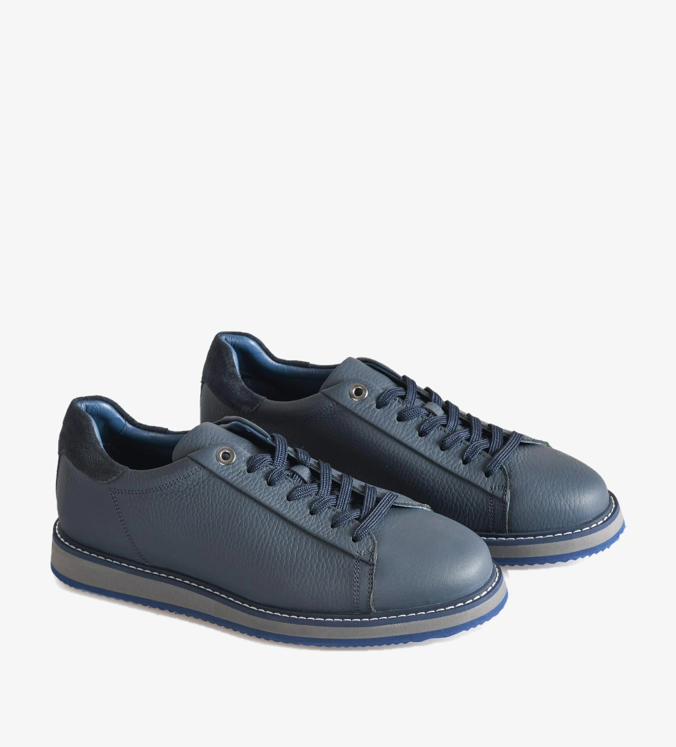 Lacivert Deri Erkek Bağcıklı Sneaker