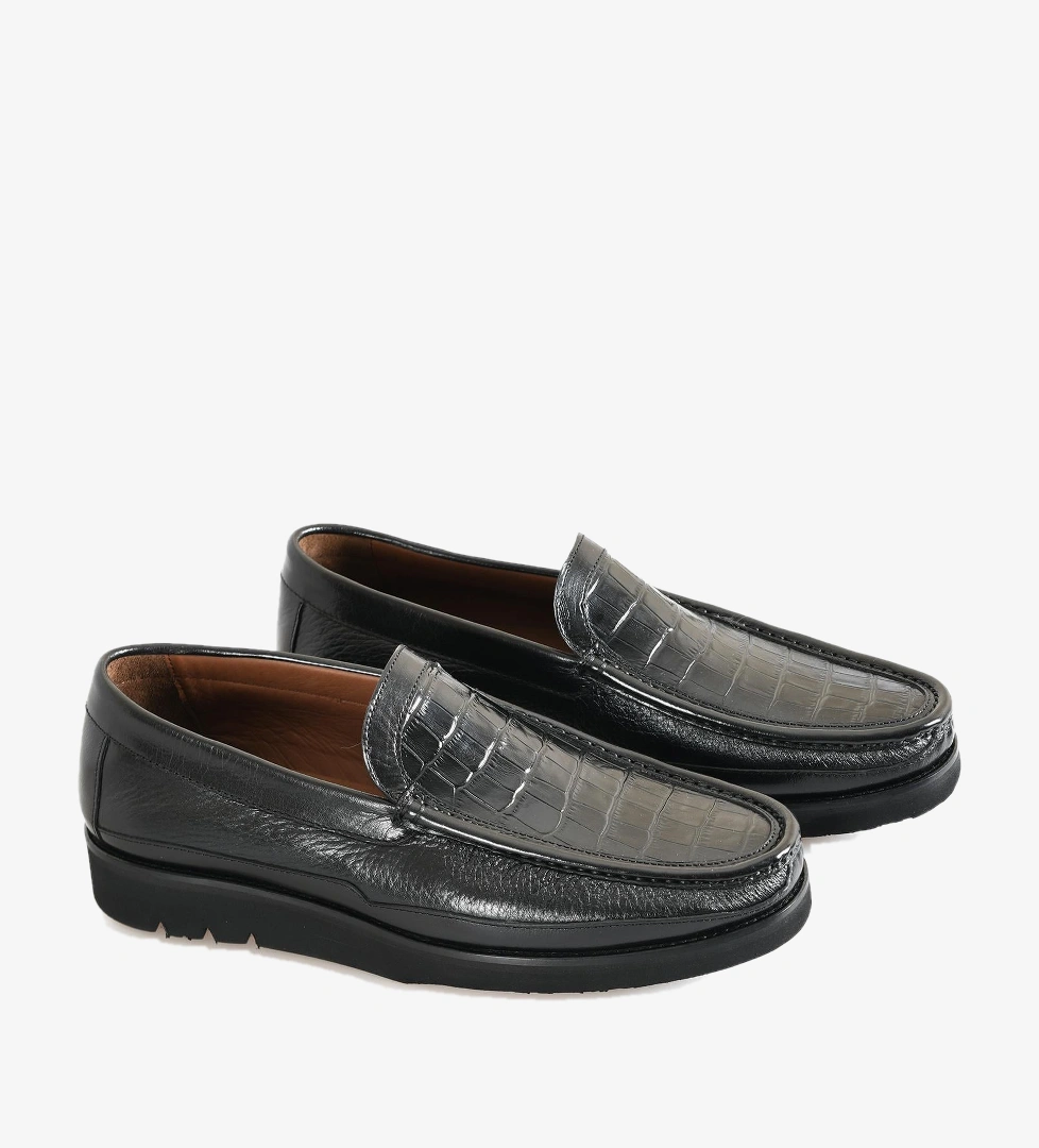 Flower Siyah Flower Piton Deri Erkek Loafer