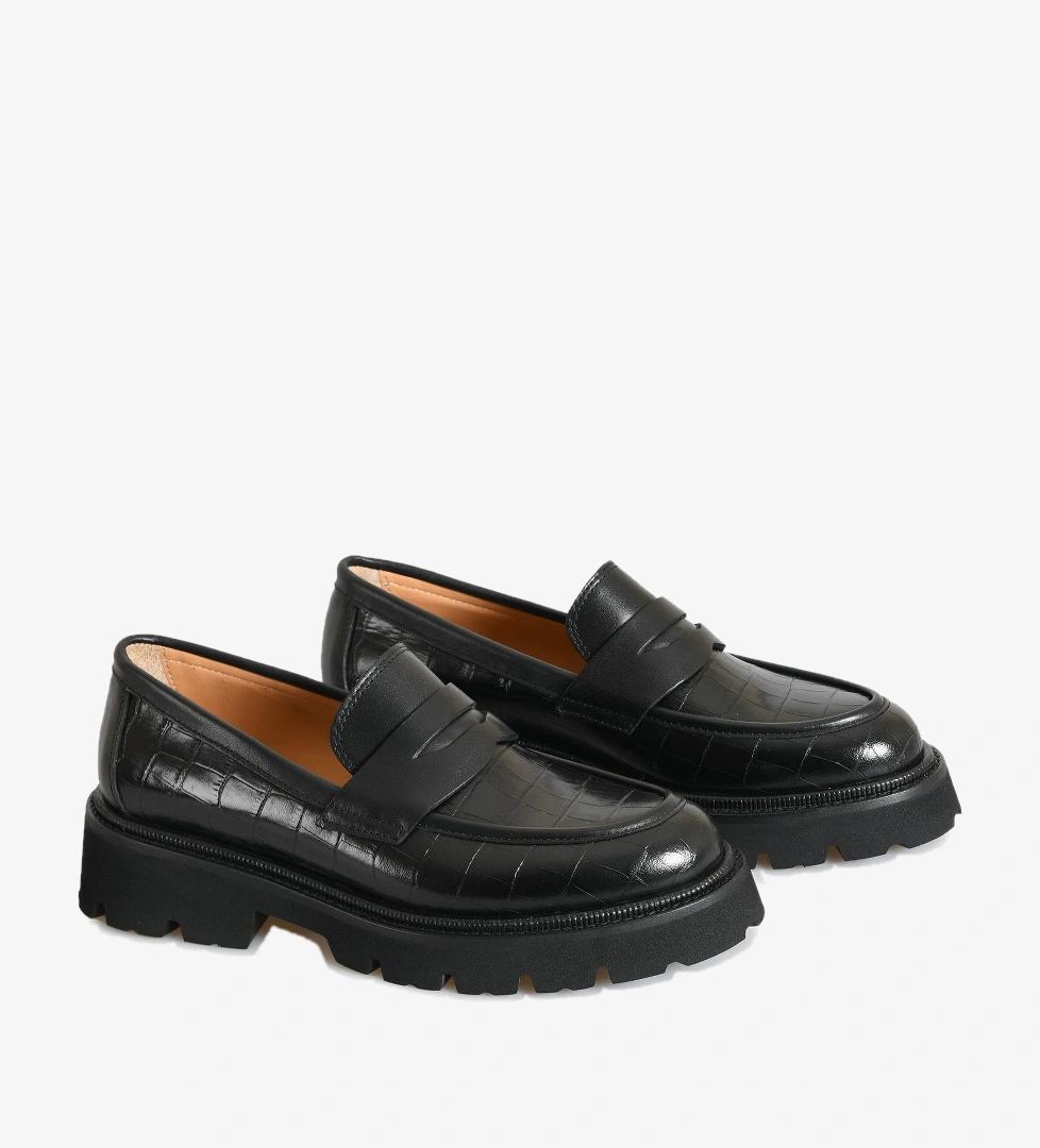 Flower Siyah Flower Deri Kadın Loafer