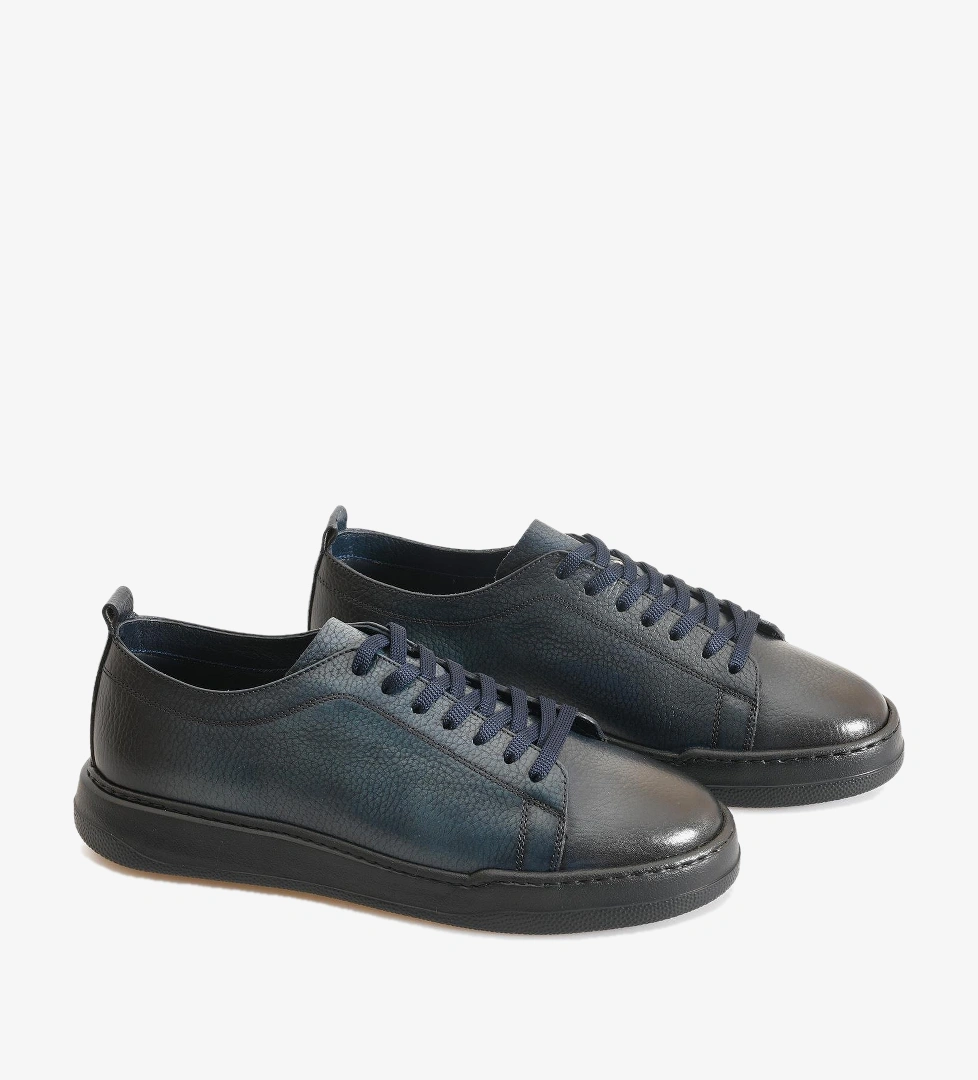 Lacivert Deri Erkek Bağcıklı Sneaker