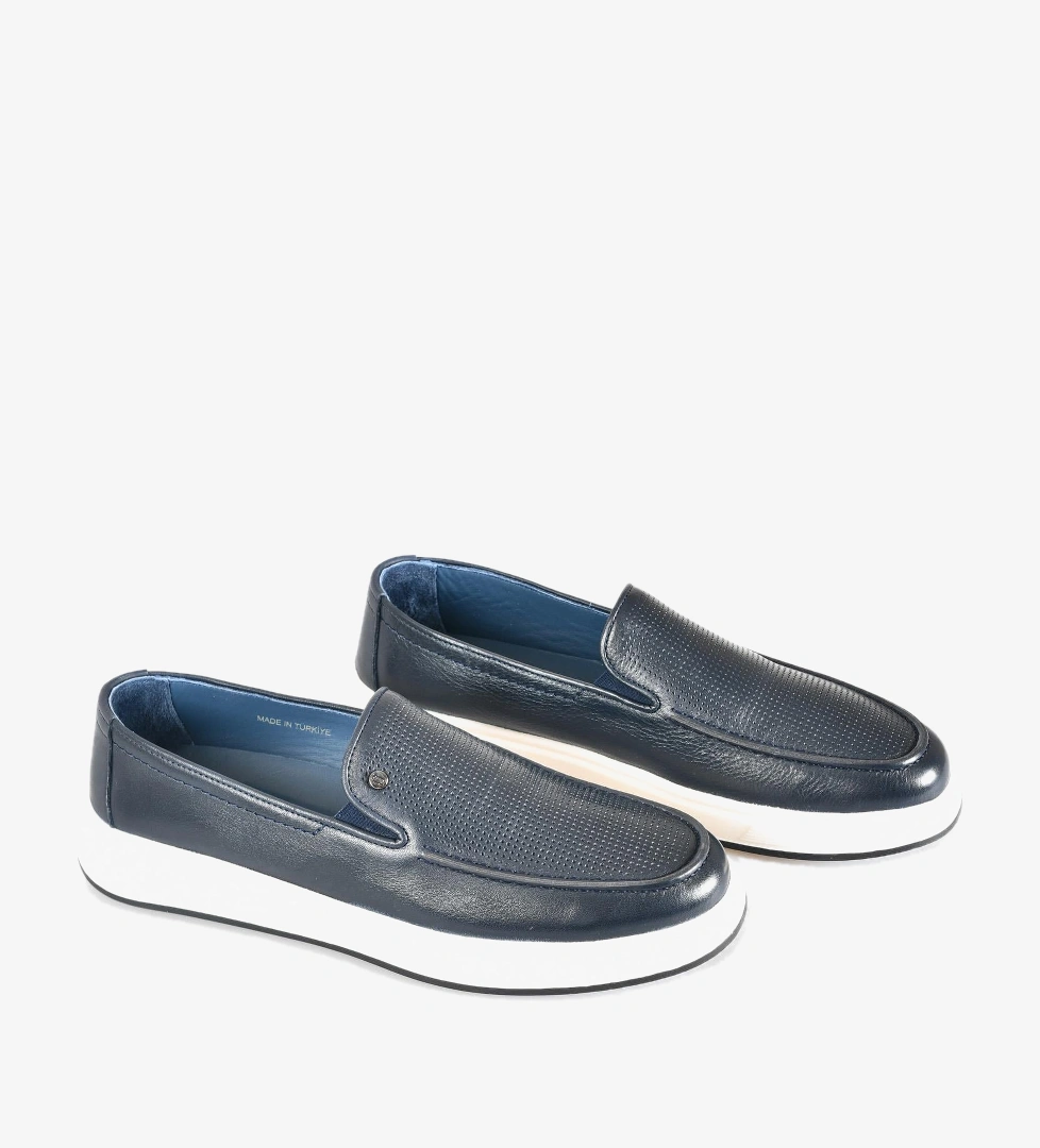 Beyaz Deri Düz Erkek Loafer