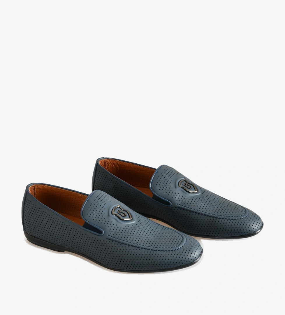 Lacivert Deri Logolu Erkek Loafer