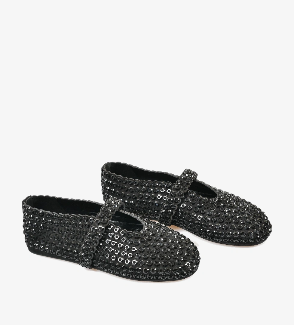 Flower Siyah Flower Süet Taşlı Kadın Babet