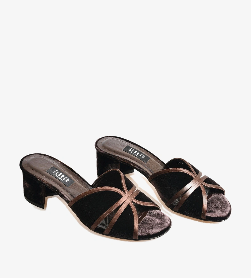 Flower Kahverengi Flower Saten Dantelli
