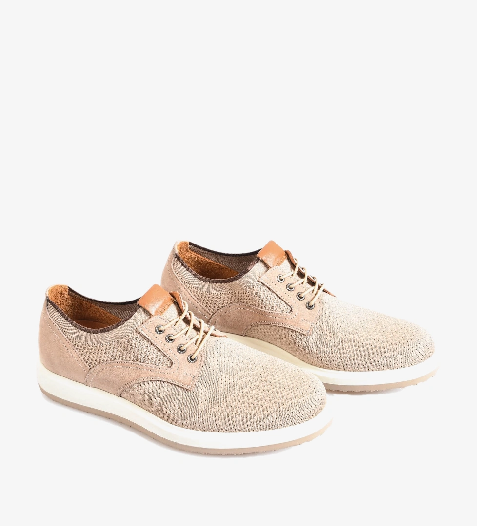 Bej Triko Erkek Bağcıklı Loafer