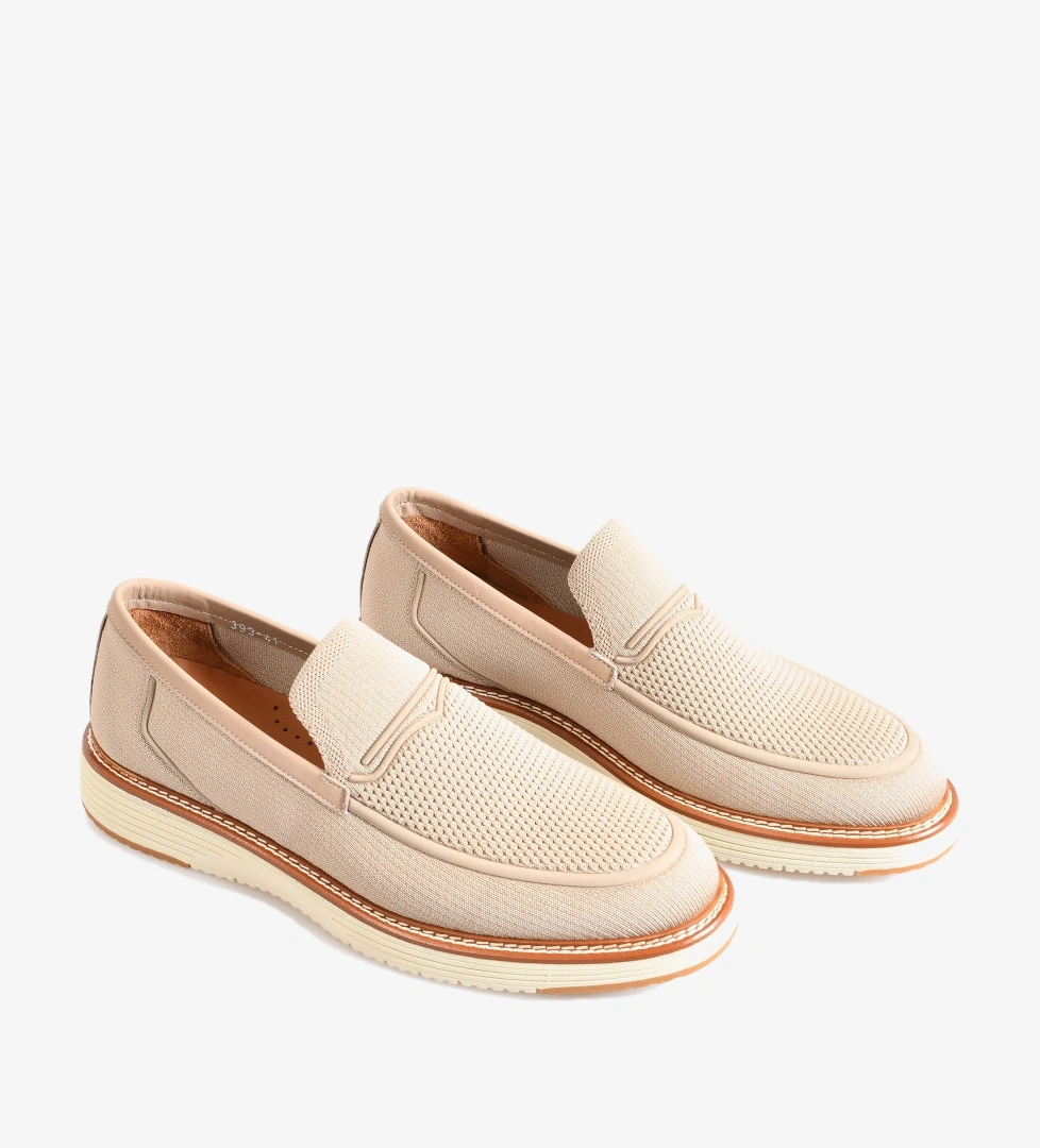 Bej Triko Erkek Bağcıklı Loafer