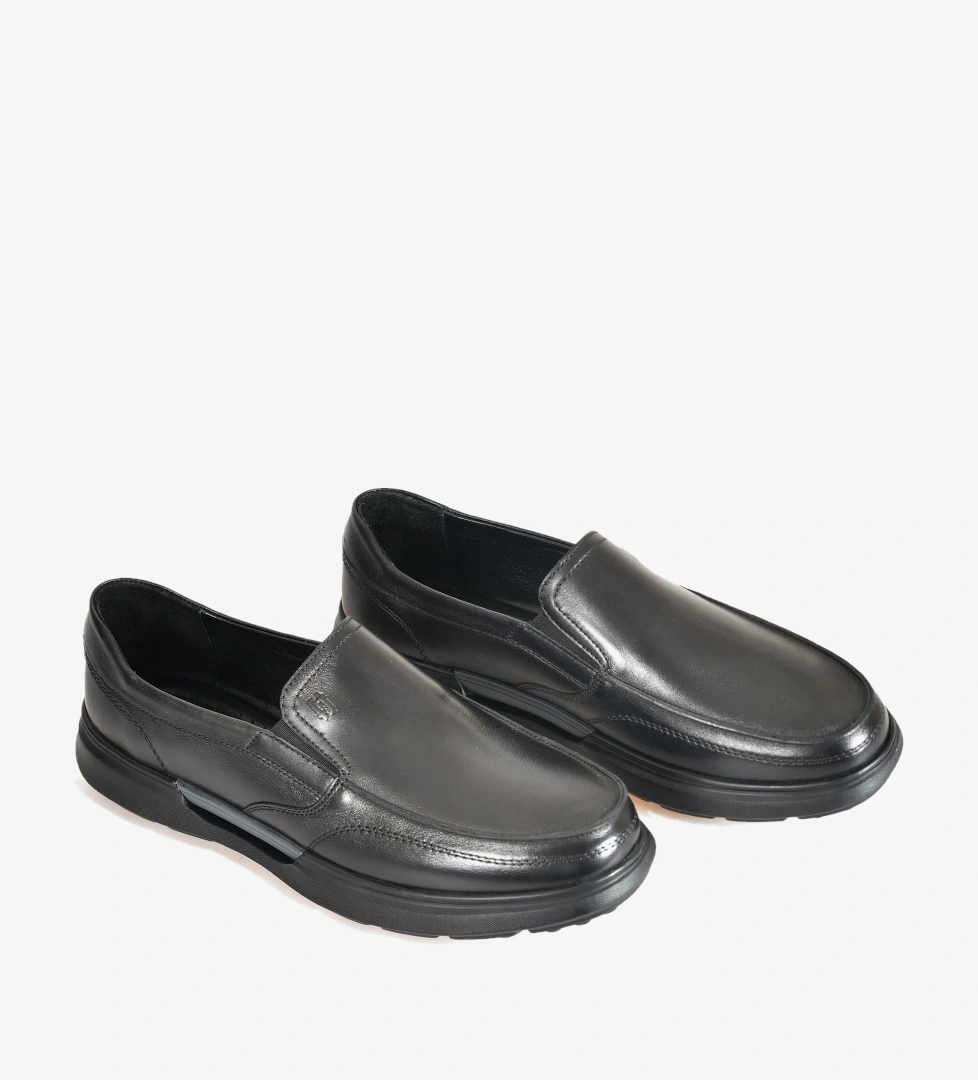 Flower Siyah Deri Erkek Loafer