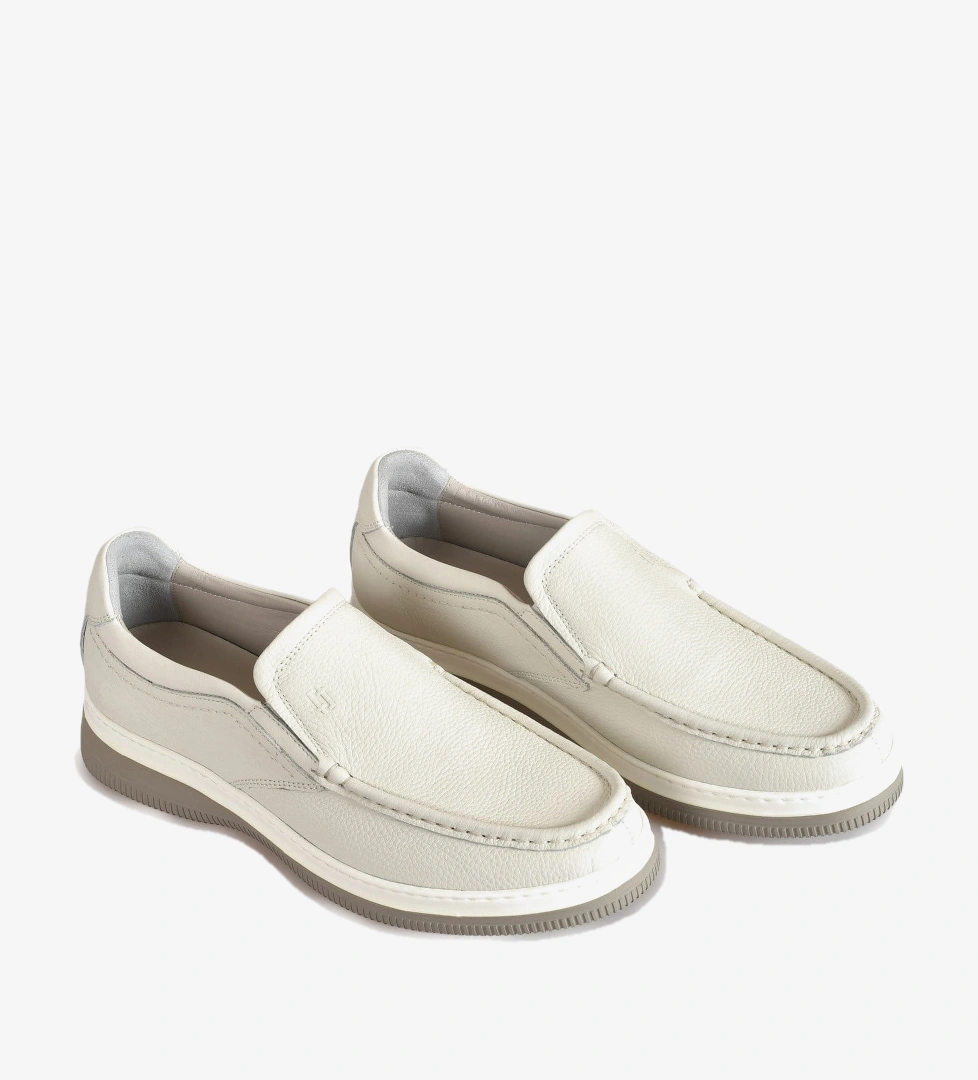 Flower Beyaz Deri Erkek Loafer