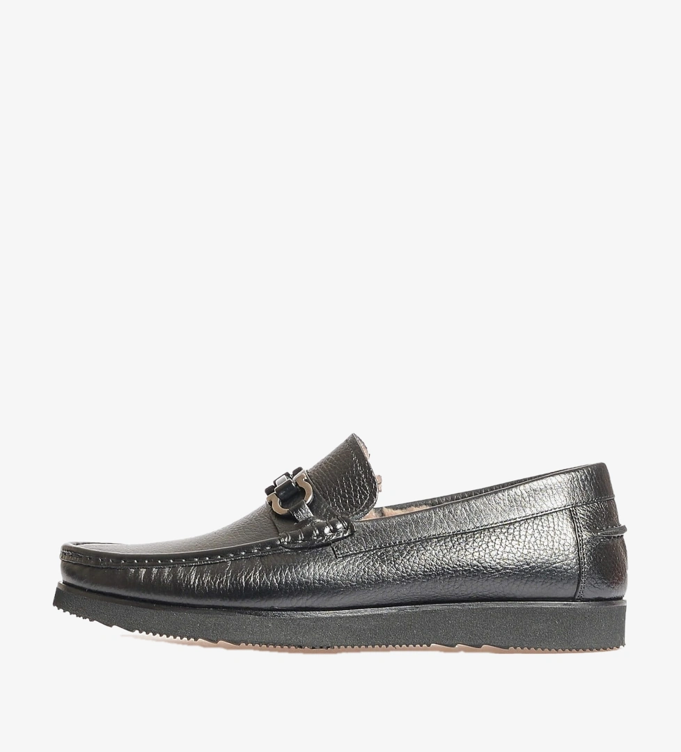 Flower Siyah Flower Deri Tokali Detaylı Loafer