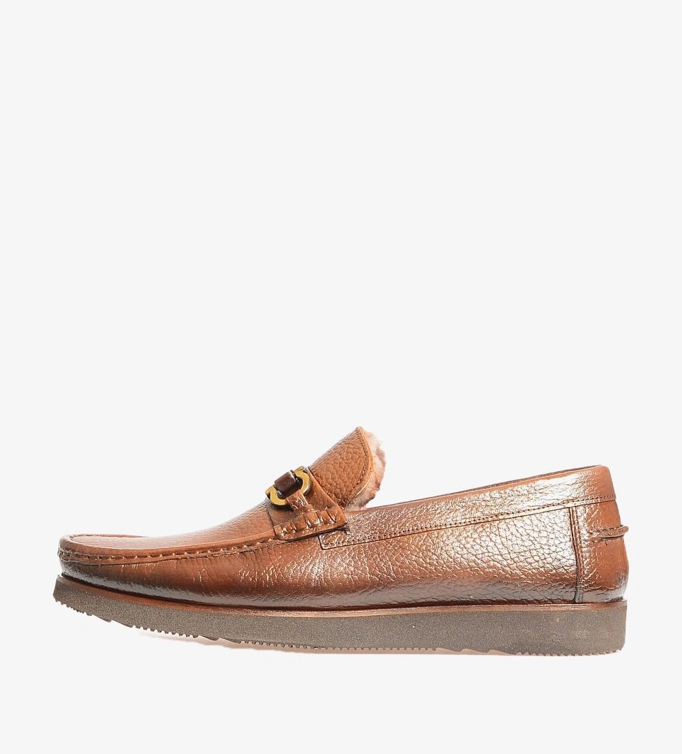 Flower Kahverengi Flower Deri Tokali Kahve Detaylı Loafer