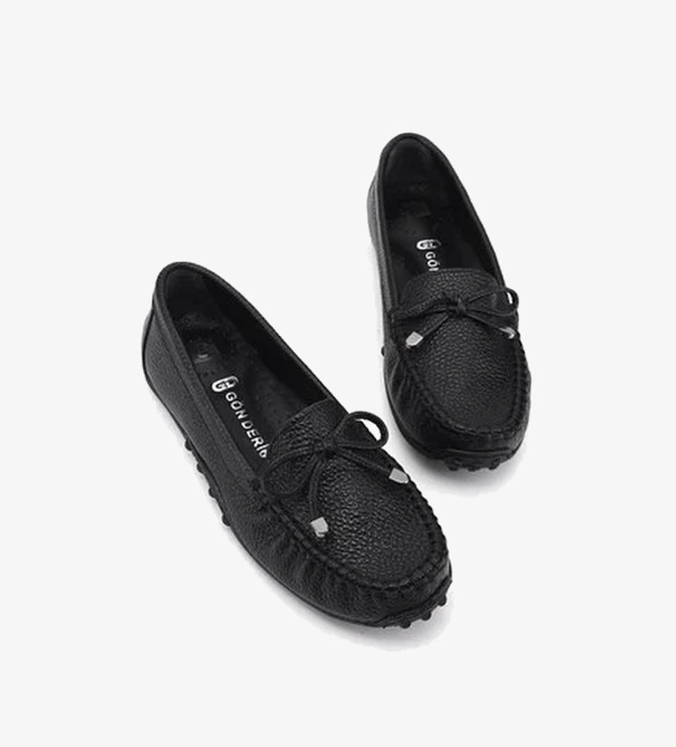 Kadın Siyah Floter Fiyonklu Hakiki Deri Comfort Loafer