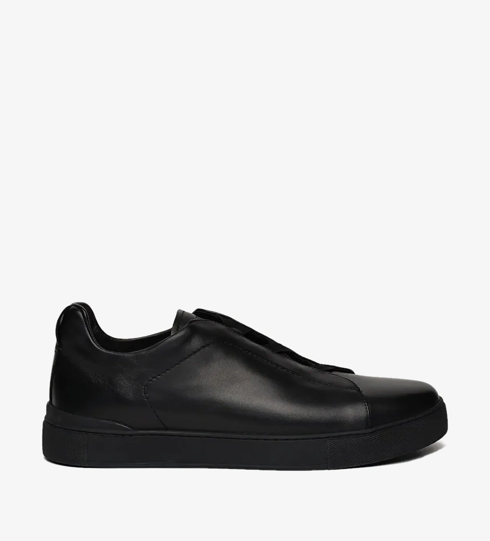 Erkek Siyah Hakiki Deri Sneaker Ayakkabı