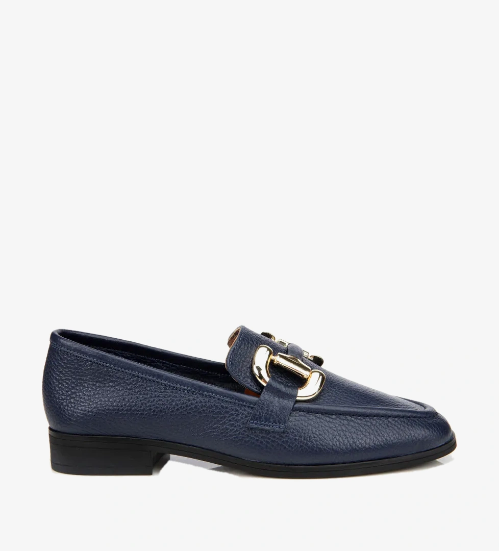 Kadın Deri Lacivert Tokalı Klasik Loafer