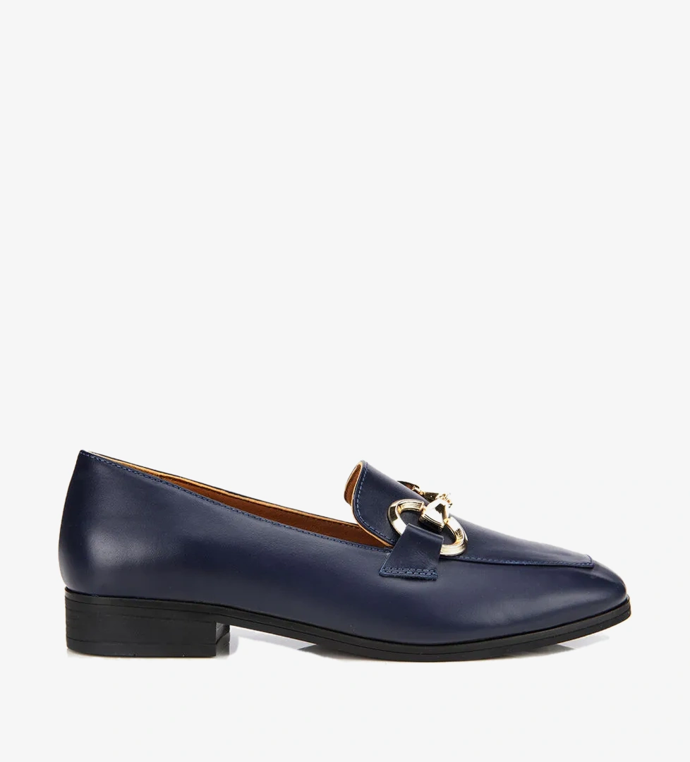 Kadın Deri Lacivert Tokalı Klasik Loafer