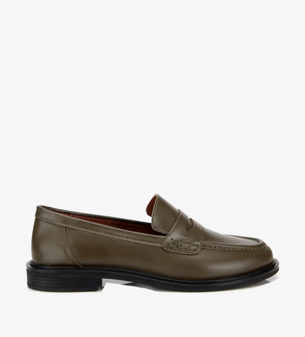 Kadın Deri Haki Yumuşak Dokulu Klasik Loafer