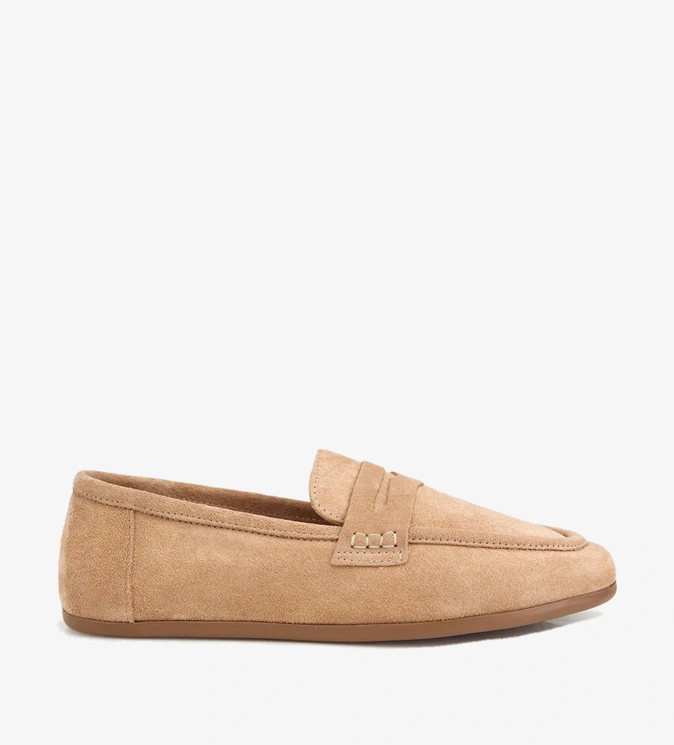 Kadın Süet Deri Pudra Yumuşak Dokulu Klasik Loafer